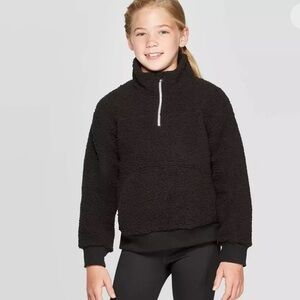 C9 Champion Girls Black Sherpa Fleece Quarter Zip Pullover Size 10/12 Teddy Bear